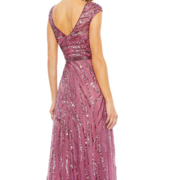 MAC DUGGAL 5445 CAP SLEEVE EMBELLISHED EVENING PLUM MULTI GOWN sz 8 - Picture 5 of 7